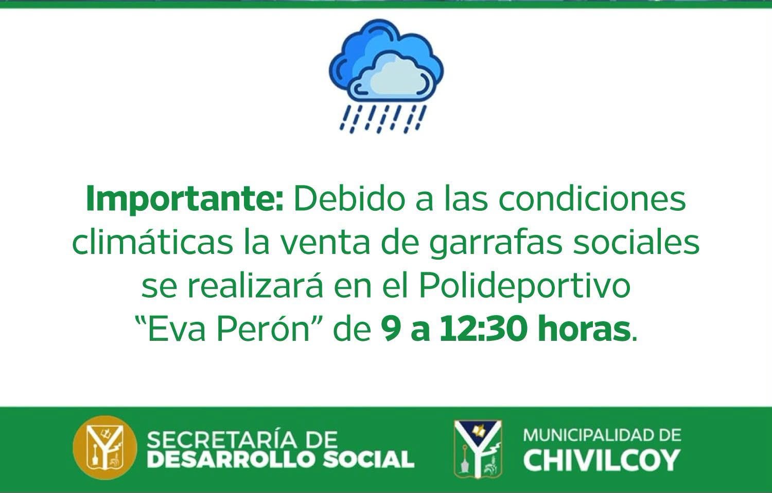 La venta de garrafas sociales se traslada al Polideportivo Eva Perón