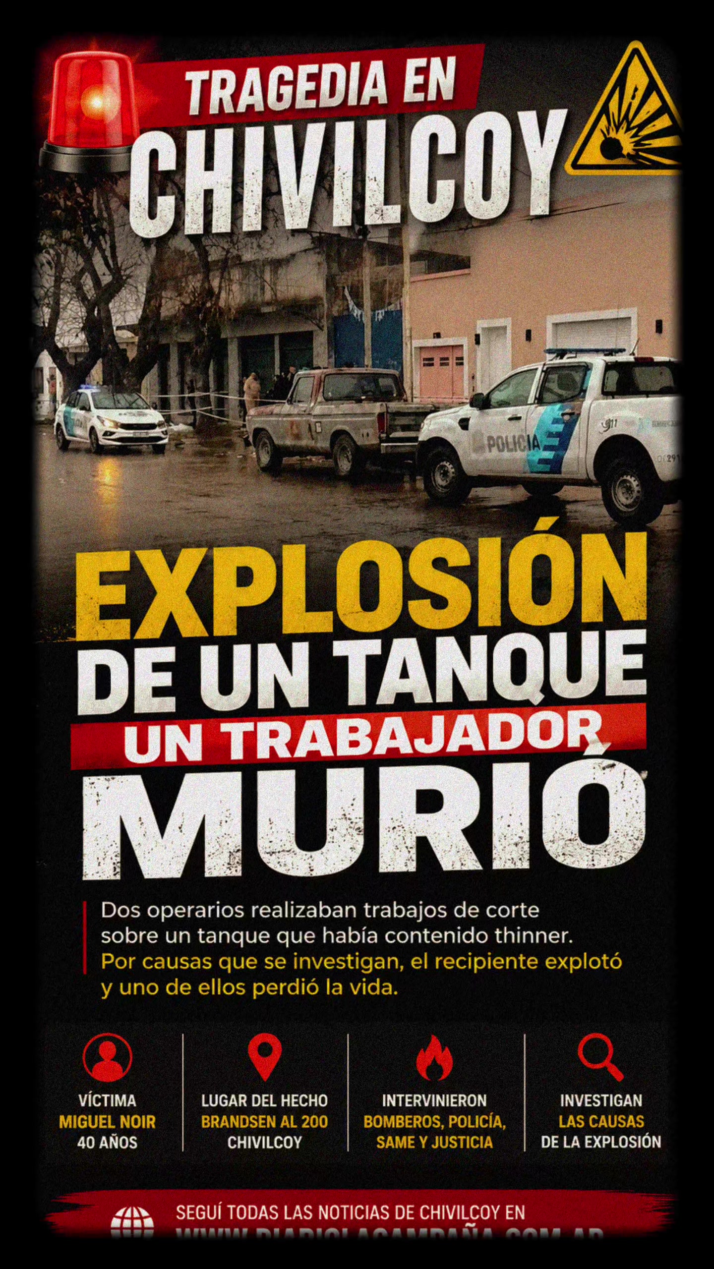 Un trabajador murió tras la explosión de un tanque con thinner