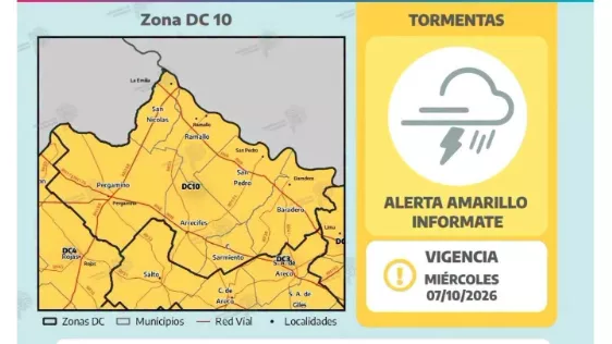 Junín: decretaron alerta amarilla por tormentas y piden extremar cuidados