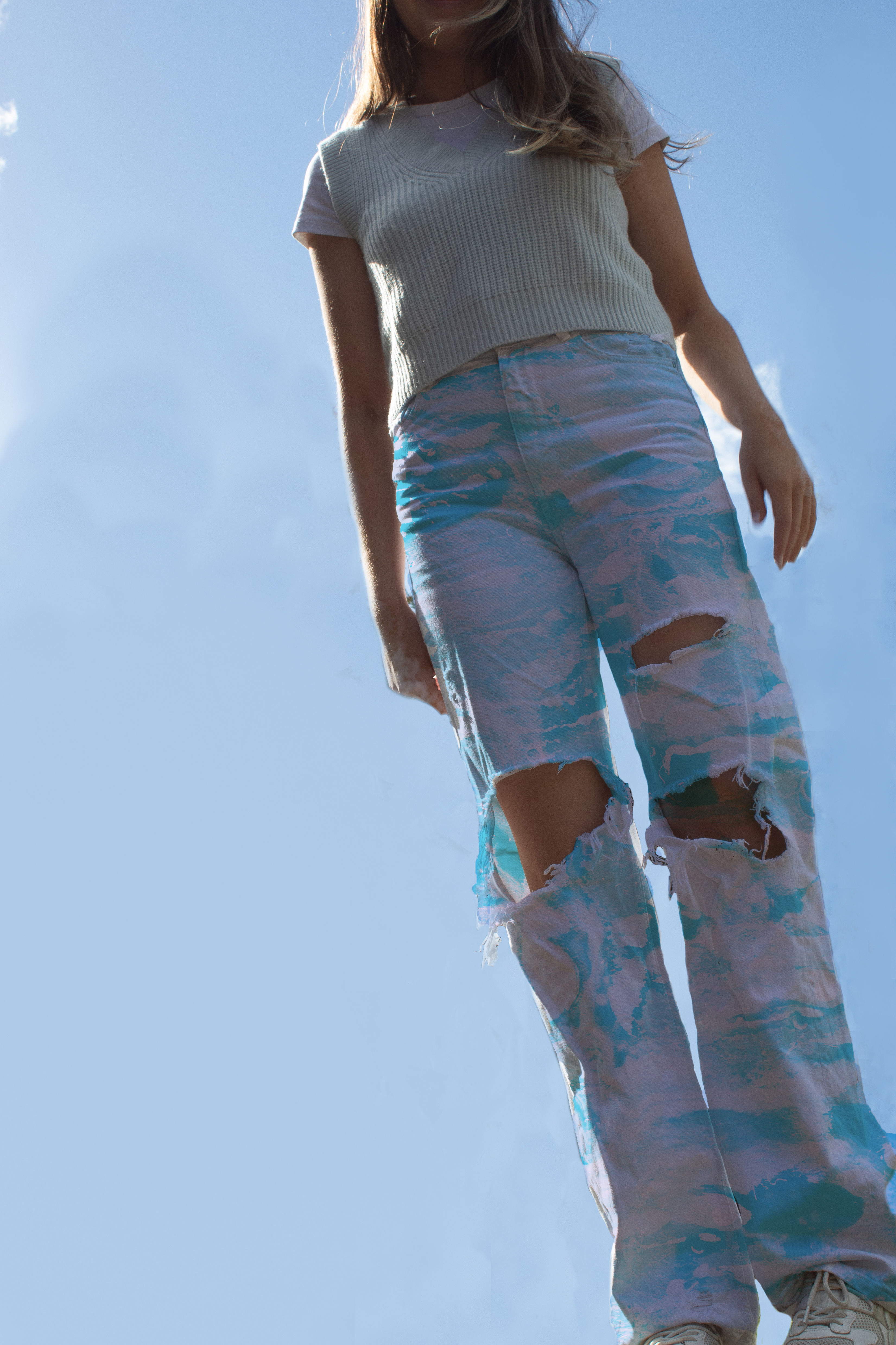 Pink & Blue Marbled Denim Jeans