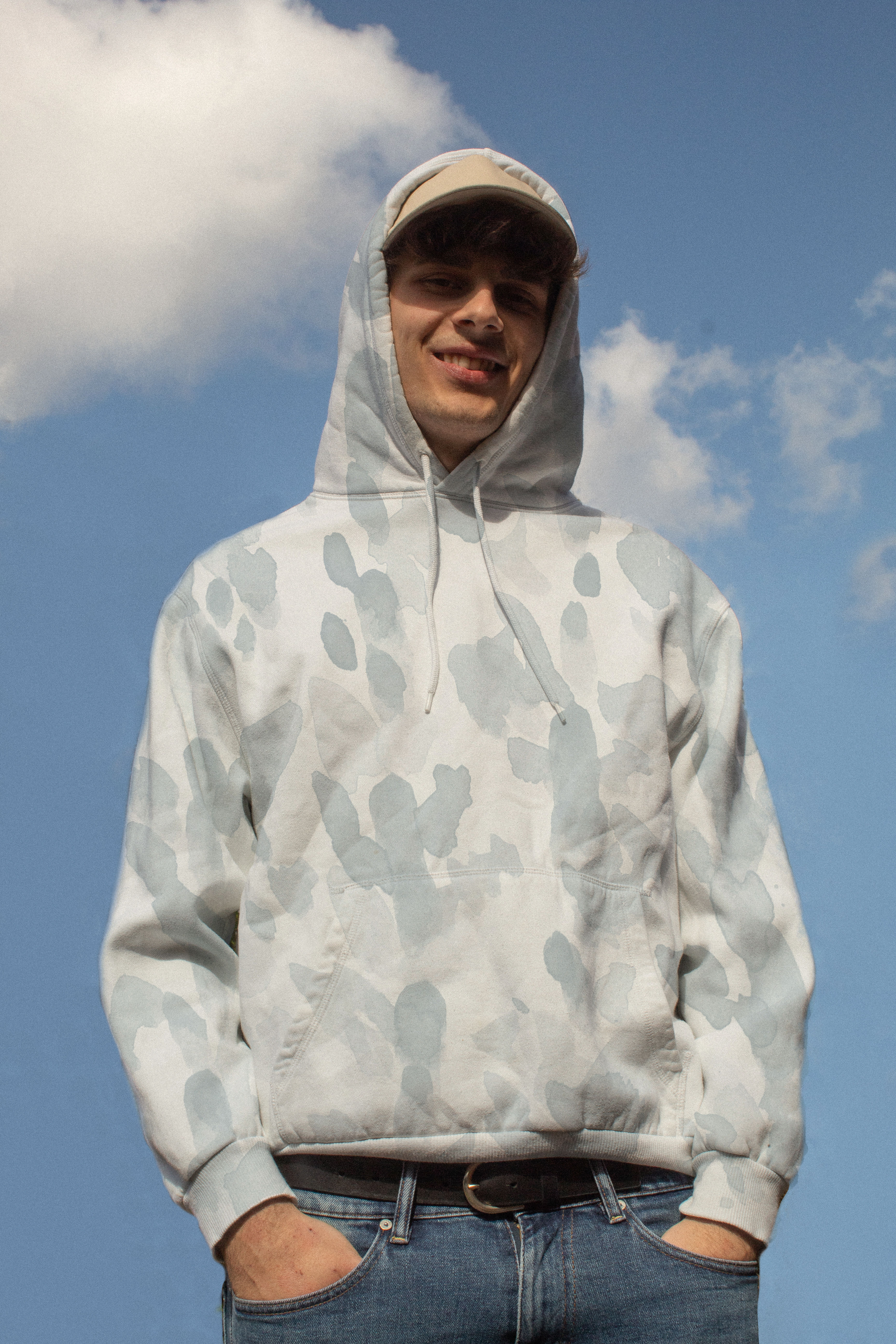 Oversized Blue Printed Hoodie