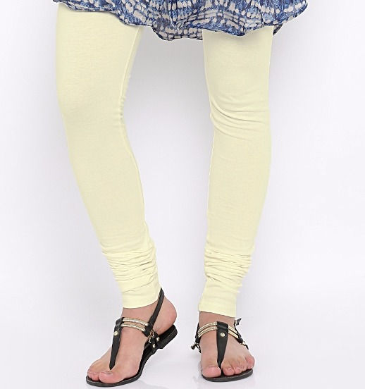 Thumbnail: Knitted Cotton Free Size Churidar Leggings - Cream