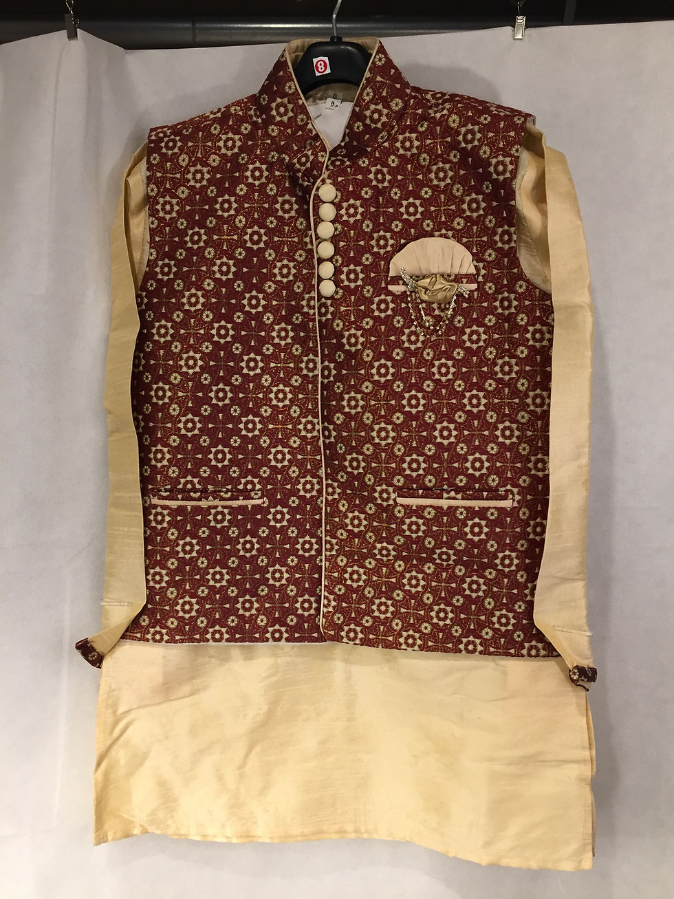 Thumbnail: Kurta Set with matching Brocade Jacket - Maroon