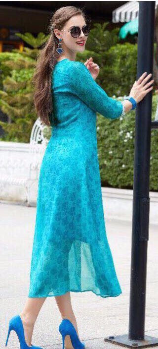 Thumbnail: Georgette Party wear Kurta - Turquoise Blue