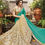Thumbnail: Beige Net Saree with Sea Green Aanchal, Fully stitched Blouse