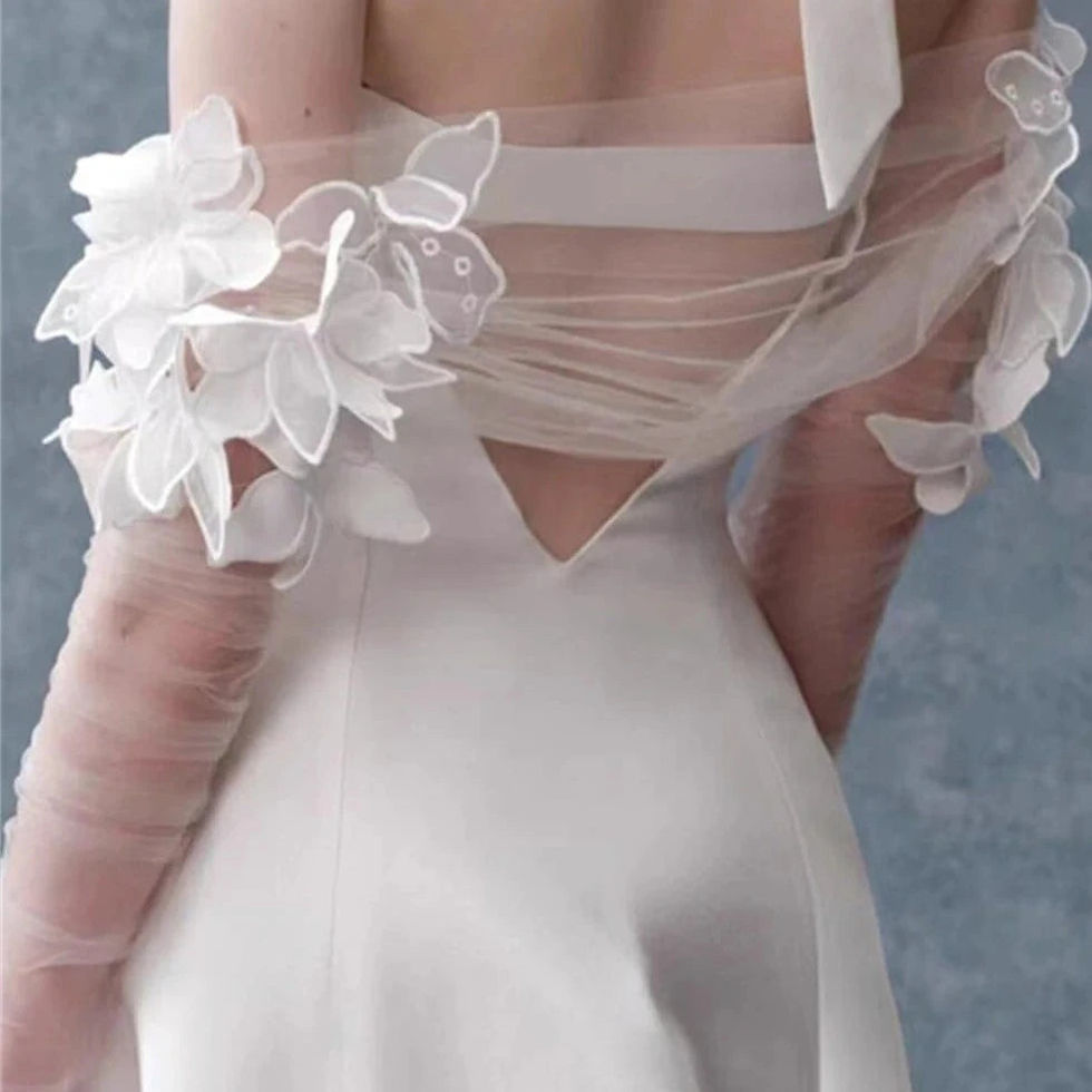 Thumbnail: Elegant Strapless Satin Mermaid Wedding Dress with Off-the-Shoulder Sleeves and 