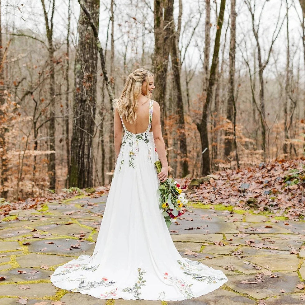 Thumbnail: Enchanted Wildflower A-Line Wedding Dress | Plunging V-Neck Unique Embroidered B