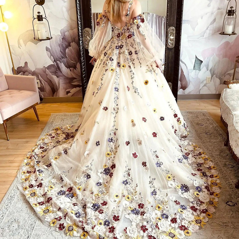 Thumbnail: Elegant Sweetheart Champagne Party Dress with Puff Sleeves and 3D Flowers for We