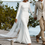 Thumbnail: Elegant O-Neck Mermaid Satin Wedding Dress with Full Sleeves - Simple Backless B
