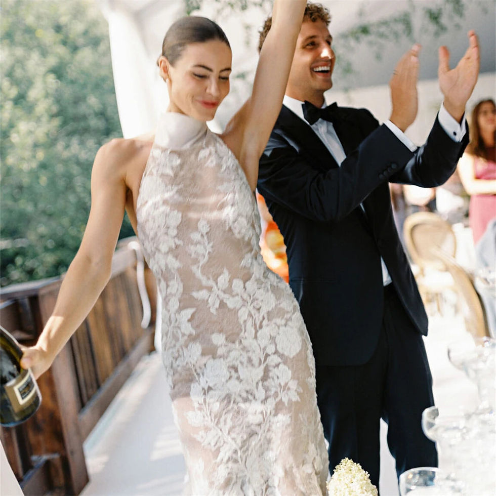 Thumbnail: Elegant Halter Neck Beaded Lace Backless Mermaid Wedding Dress - Boho Bridal Gow