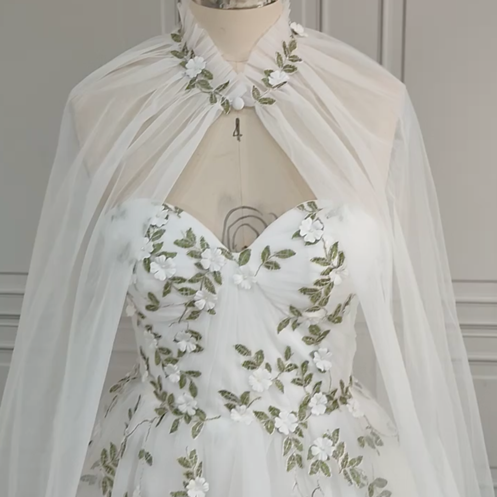 Strapless Beaded 3D Flower Lace A-Line Tulle Wedding Dress - Boho Bridal Gown wi