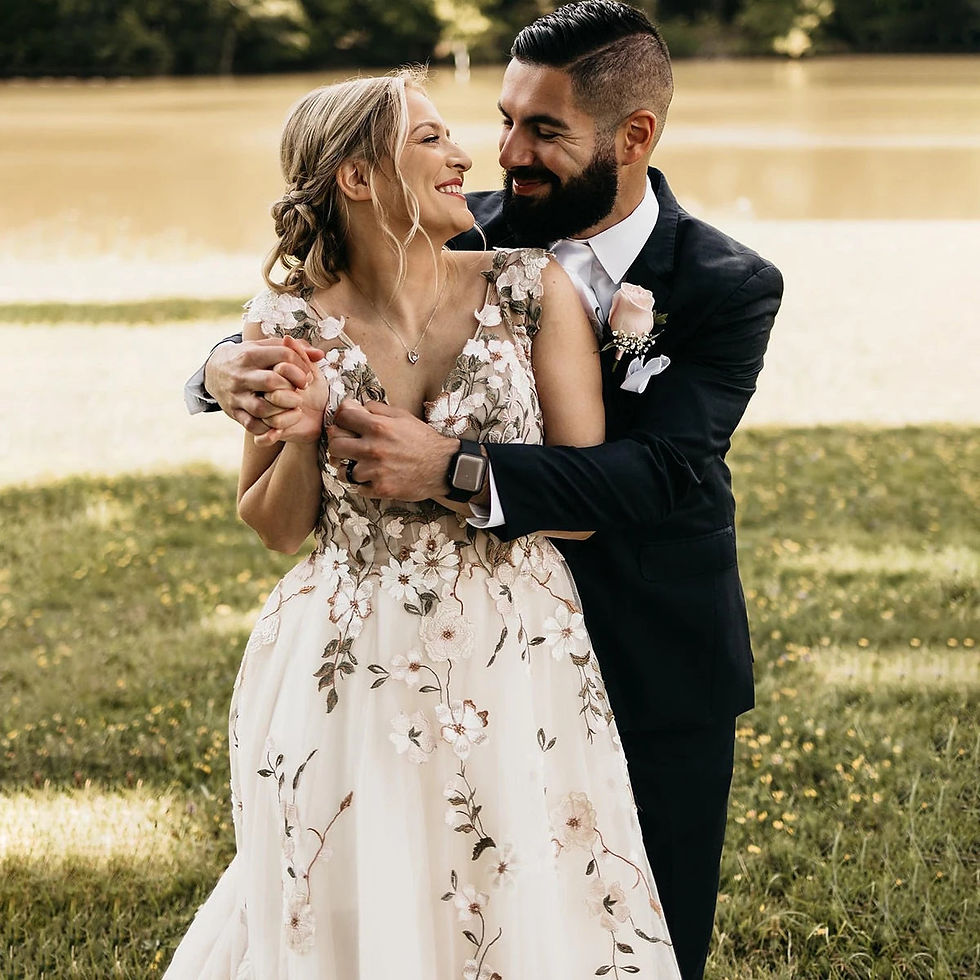 Thumbnail: Romantic Cap Sleeves Embroidered Floral Wedding Dress with Plunge V-Neck and Swe