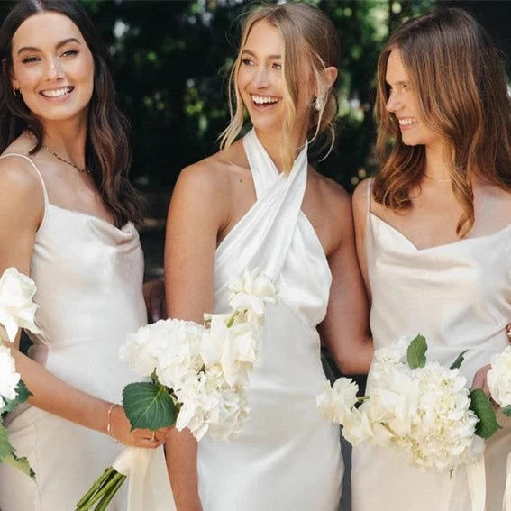 Thumbnail: Simple Halter Cross Backless Satin Mermaid Wedding Dress with Sweep Train