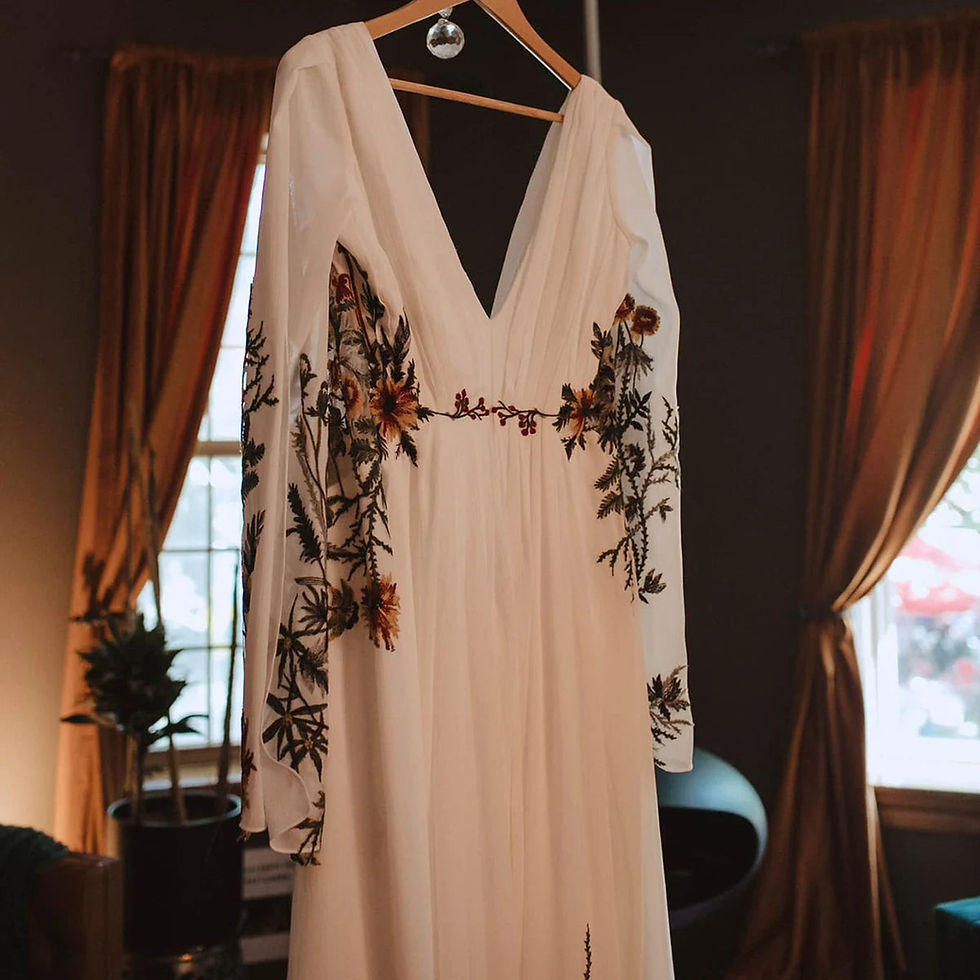 Thumbnail: Boho Floral Embroidered Wedding Dress | A-Line Chiffon Bridal Gown with Flare Sl