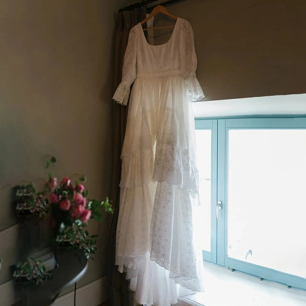 Thumbnail: Rustic Lace Bridal Gown with Flare Sleeves and Cutout Details | Vintage A-Line W