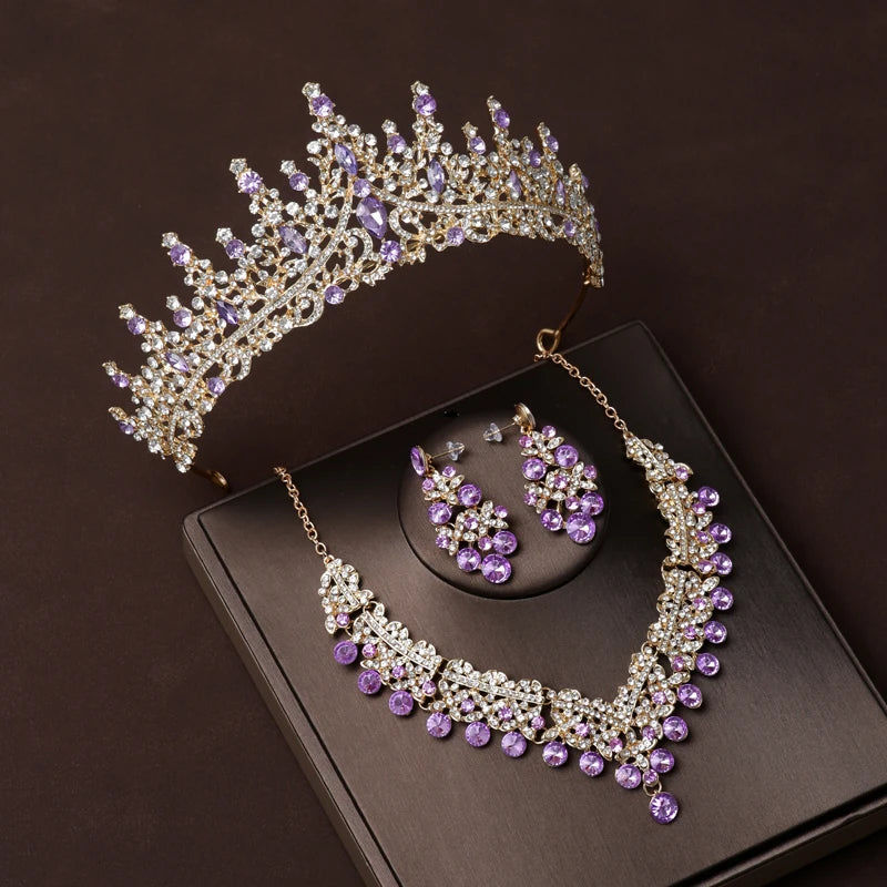 Thumbnail: Luxury Silver Color Crystal Water Drop Bridal Jewelry Set - Rhinestone Tiara wit