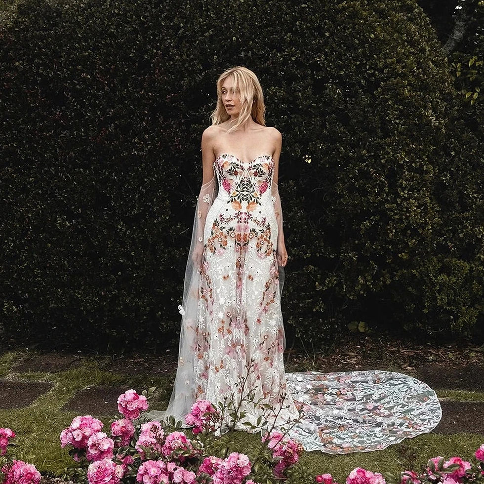 Thumbnail: Floral Embroidery Wedding Dress | Boho A-Line Lace Bridal Gown