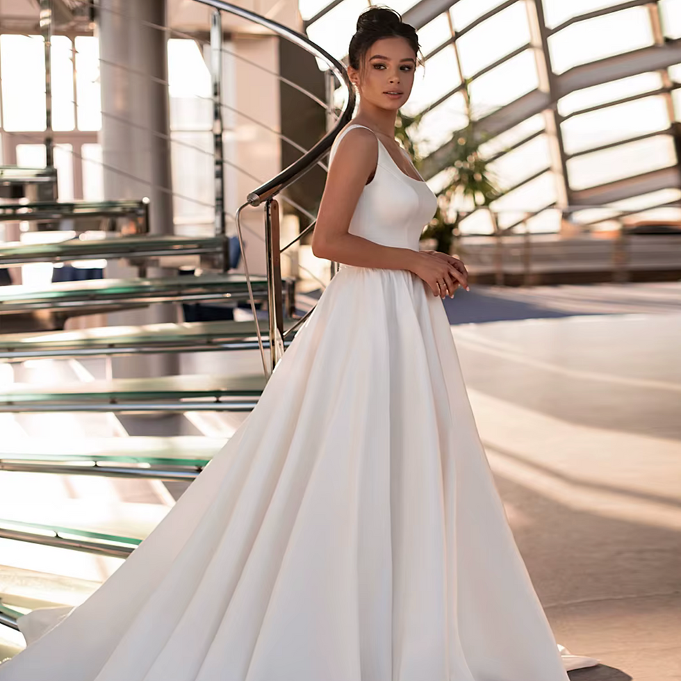 Thumbnail: Modern Minimalist Satin Wedding Dress – Square Neckline, Backless Design, Cust