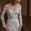 Thumbnail: Vintage Boho Lace Mermaid Wedding Dress with V-Neck and Off-The-Shoulder Sleeves