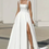 Thumbnail: Elegant Satin Square-Neck Wedding Dress – Sleeveless A-Line Bridal Gown with L