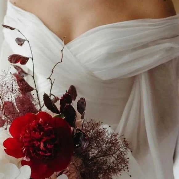 Thumbnail: Boho Sweetheart Mermaid Wedding Dress with Puff Sleeves and Backless Design