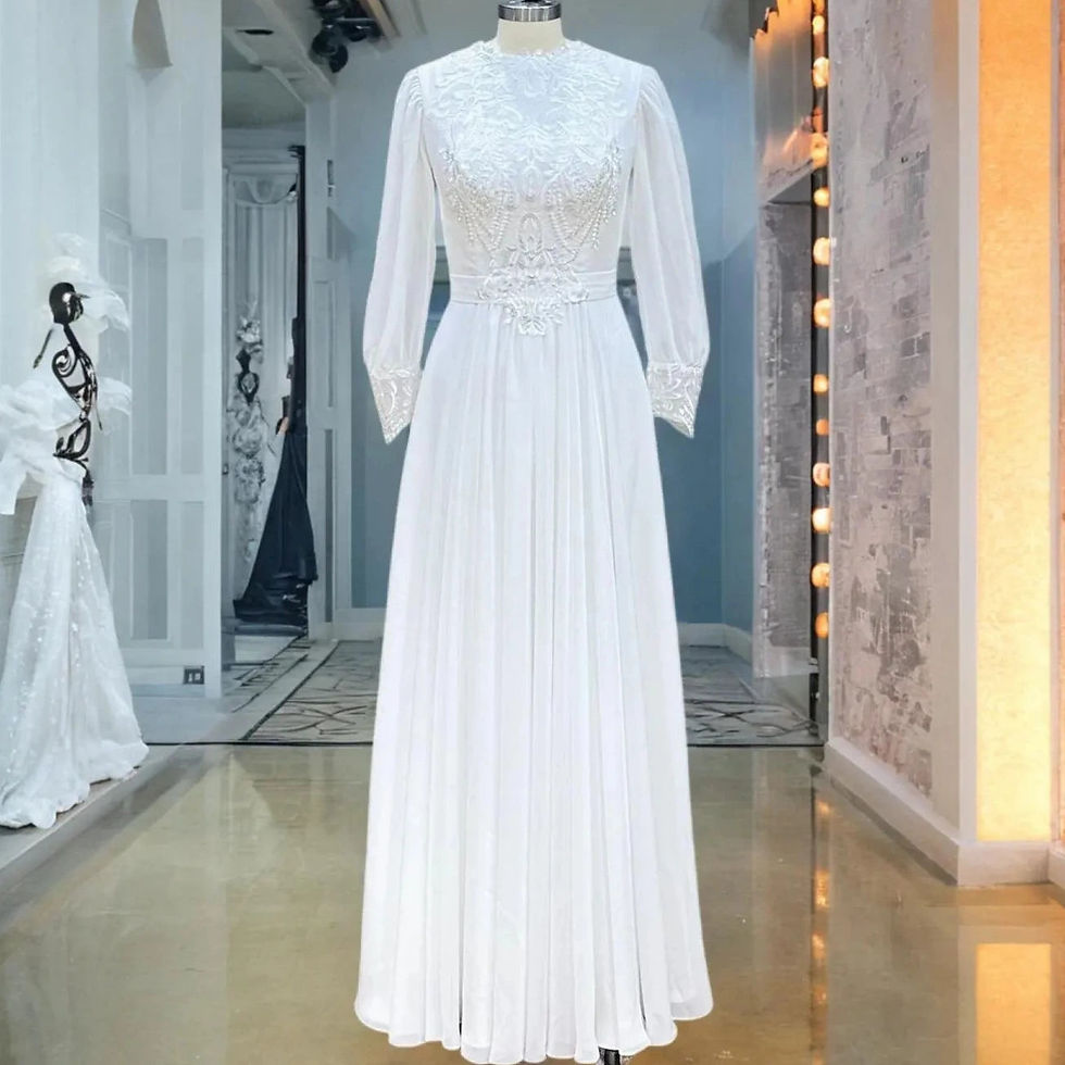 Thumbnail: Modest Long Sleeve Chiffon Wedding Dress with O-Neck and Elegant Appliques