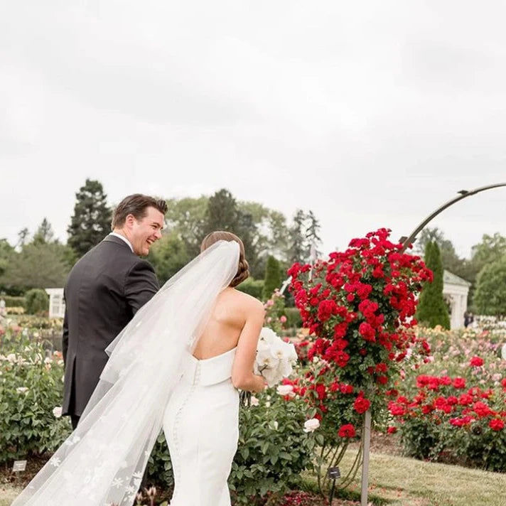 Thumbnail: Modern Strapless Satin Mermaid Wedding Dress with Button-Back and Backless Desig