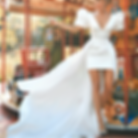 Thumbnail: Two-Piece Satin Mini Wedding Dress – V-Neck, Puff Sleeves, Backless A-Line Bri
