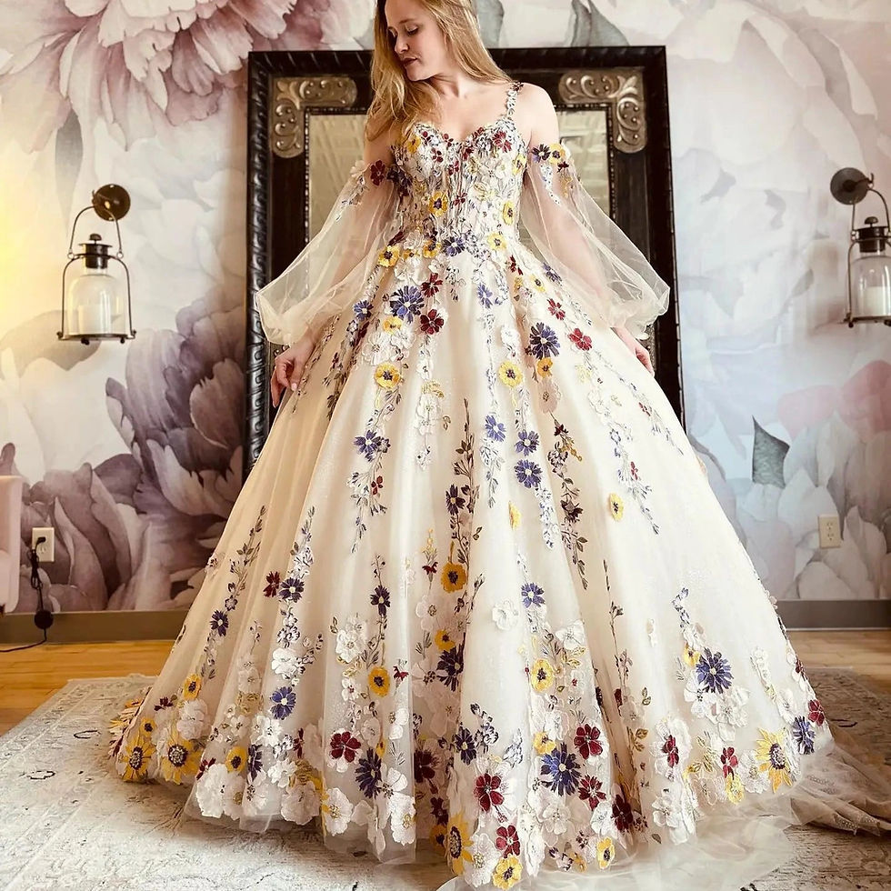 Thumbnail: Elegant Sweetheart Champagne Party Dress with Puff Sleeves and 3D Flowers for We