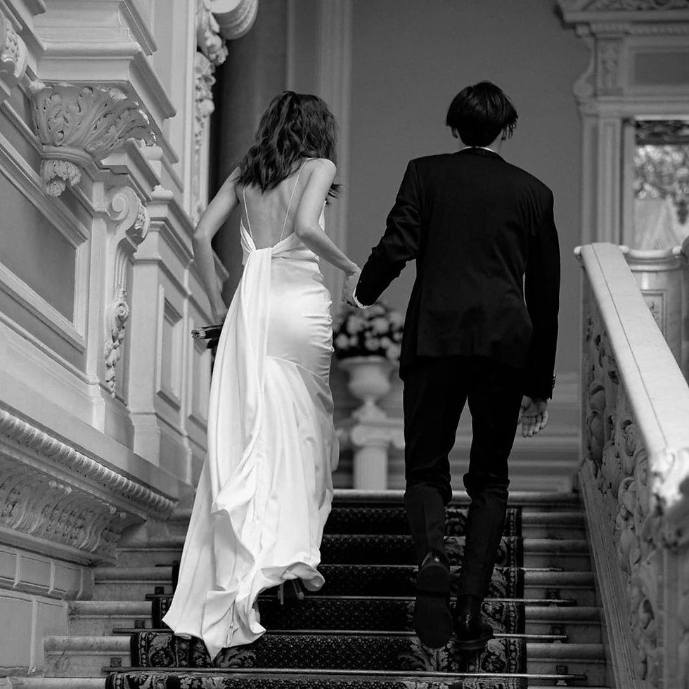 Thumbnail: Sophisticated Minimalist Mermaid Wedding Dress with Criss-Cross Detail and Sweep