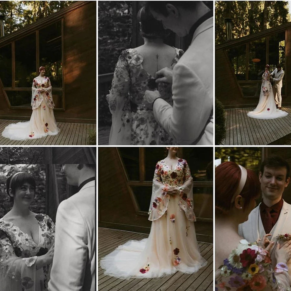 Thumbnail: Colorful Wedding Dress - Embroidered Bridal Gown with Batwing Sleeves and Backle