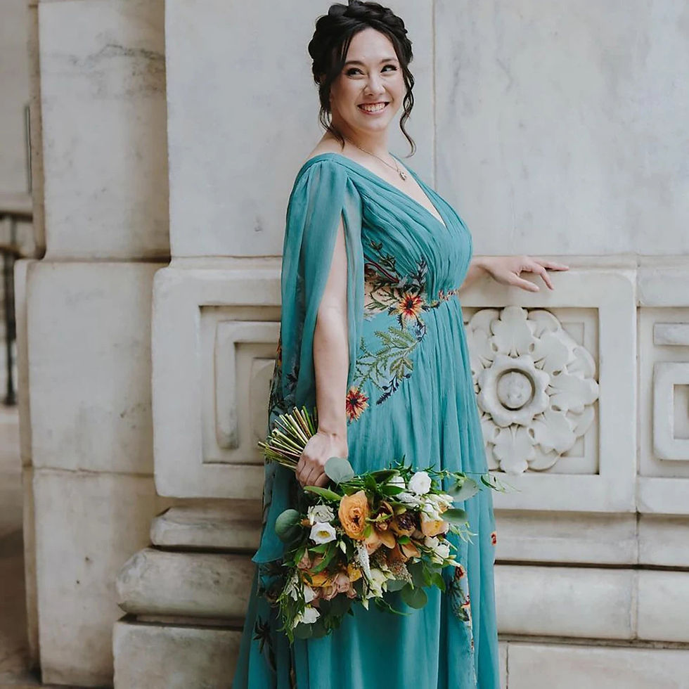 Thumbnail: Boho Floral Embroidered Wedding Dress | A-Line Chiffon Bridal Gown with Flare Sl