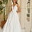 Thumbnail: Minimalist V-Neck Satin Wedding Dress with Lace Jacket
