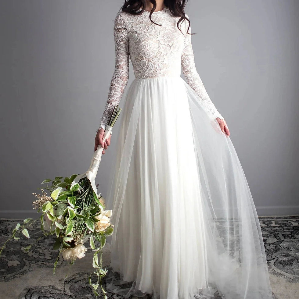 Thumbnail: Elegant A-Line Lace Bohemian Wedding Dress – Open Back, Sweep Train, Full Slee
