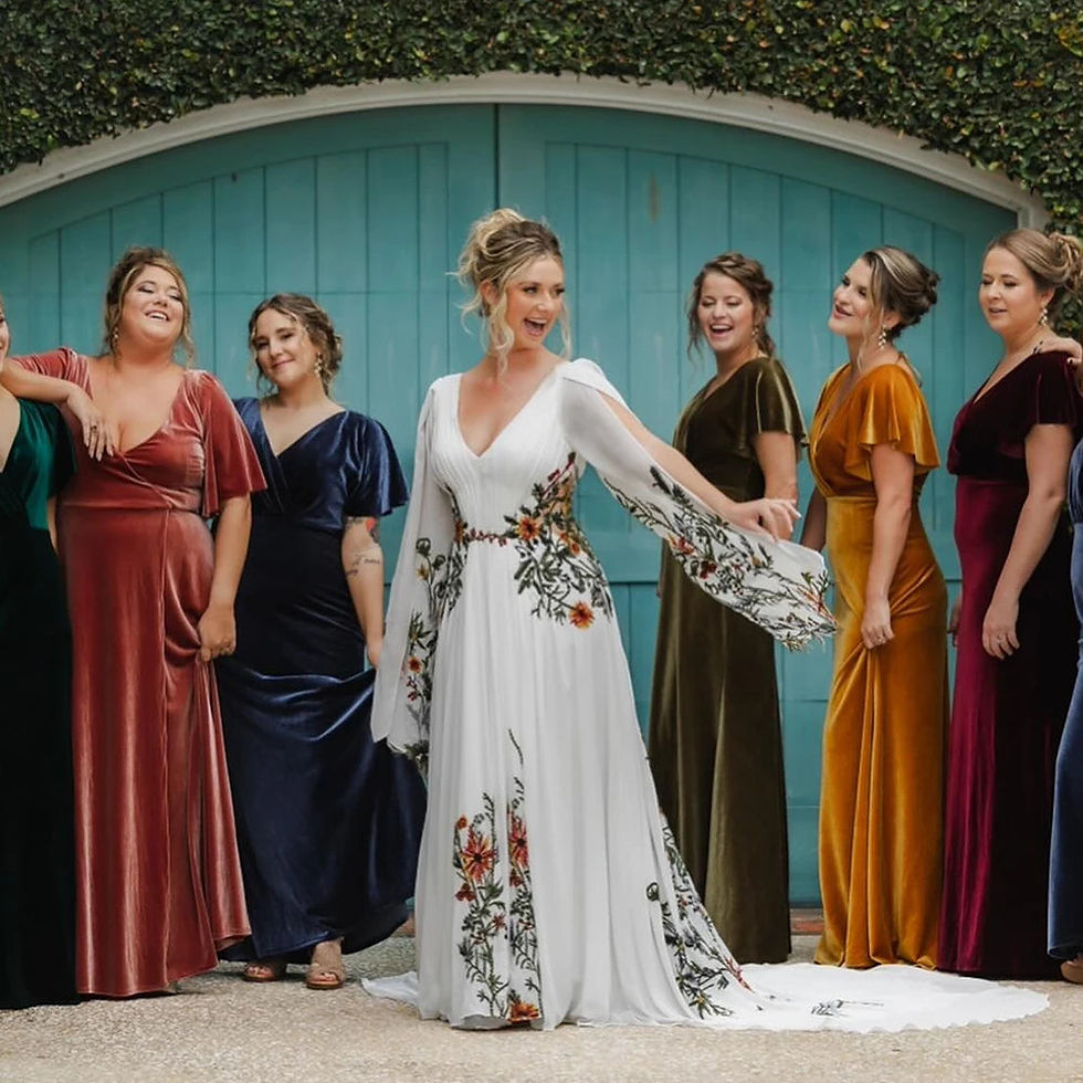 Thumbnail: Boho Floral Embroidered Wedding Dress | A-Line Chiffon Bridal Gown with Flare Sl