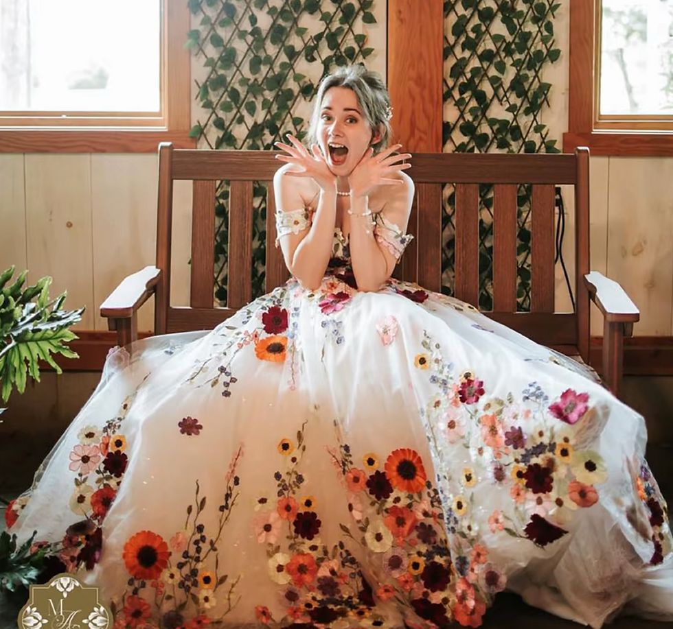 Thumbnail: Boho Floral Embroidered Wedding Dress – Off-Shoulder, Backless, Sweetheart Nec