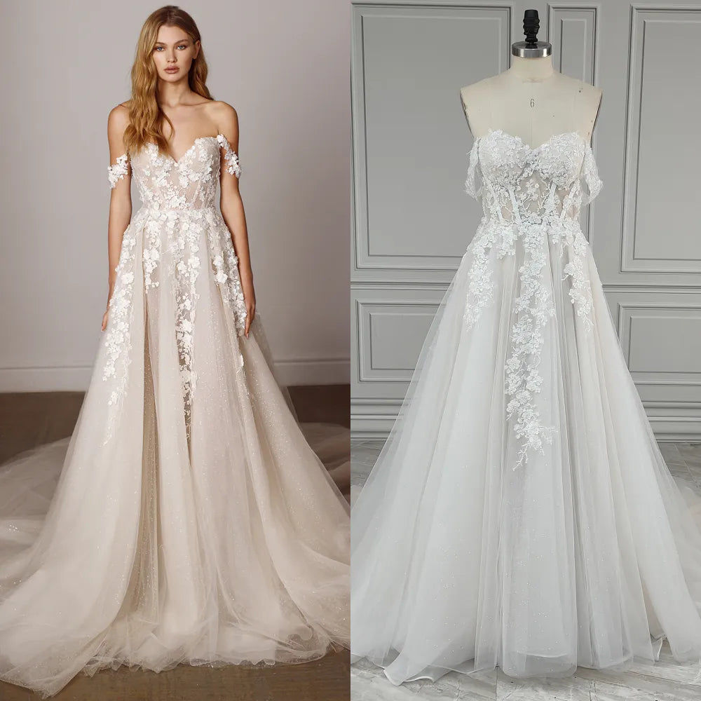 Modern Elegance Off-Shoulder Lace Wedding Dress