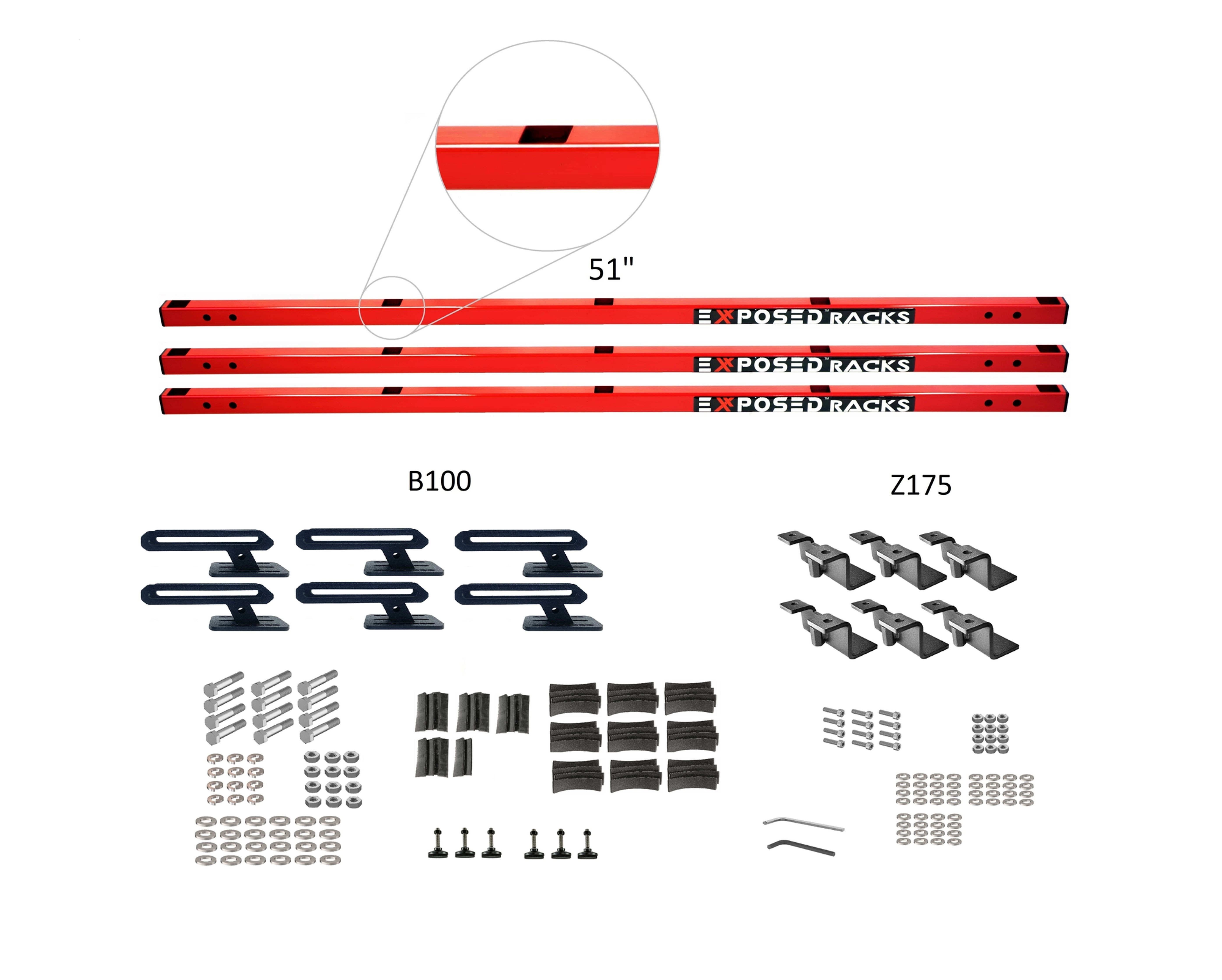 EXR 'CAMPER-8767' Red Crossbars - (3) 51" Click-In bars, 2.46" above Rails
