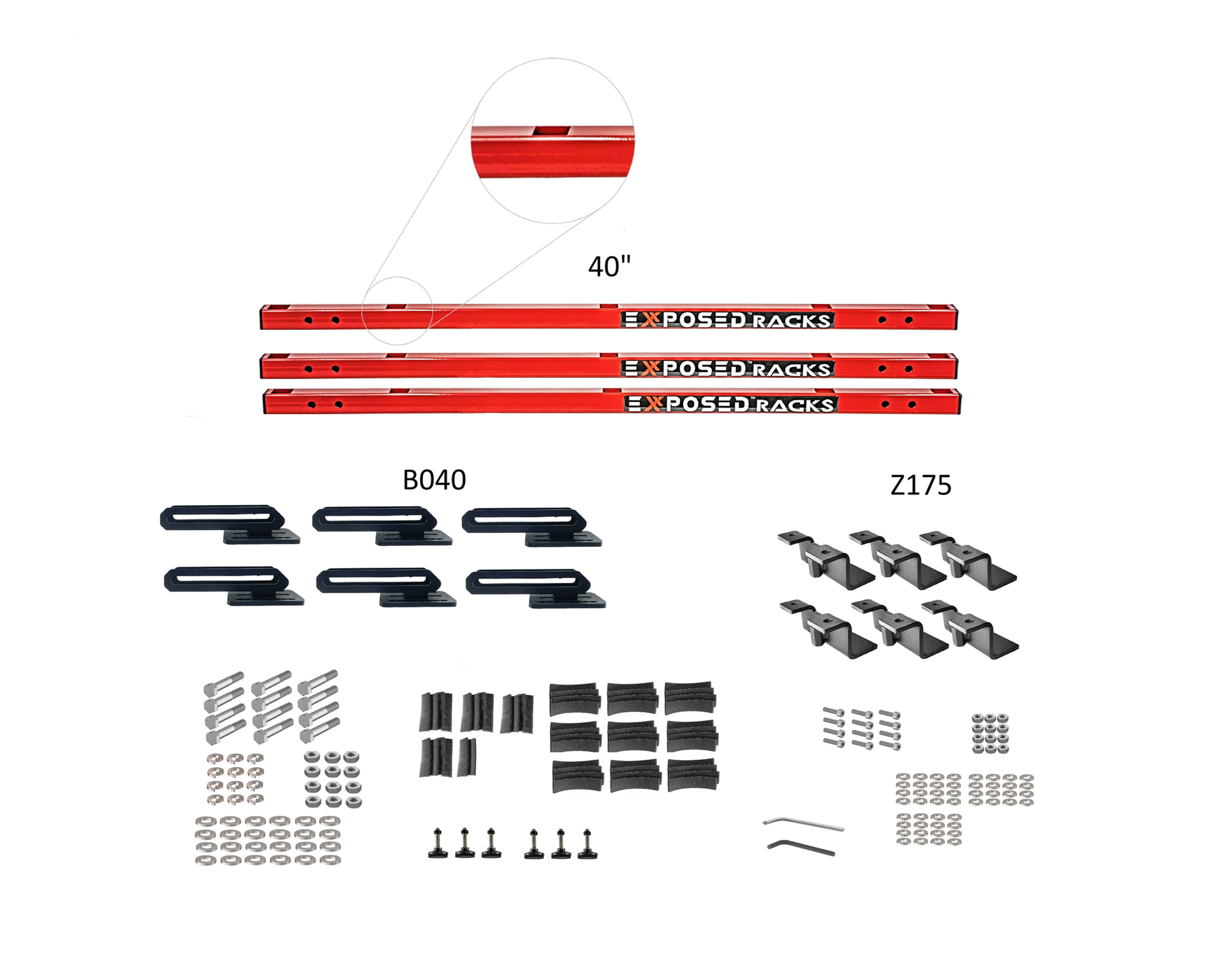 EXR 'CAMPER-8771' Red Crossbars - (3) 40" Click-In bars, 1.76" above Rails
