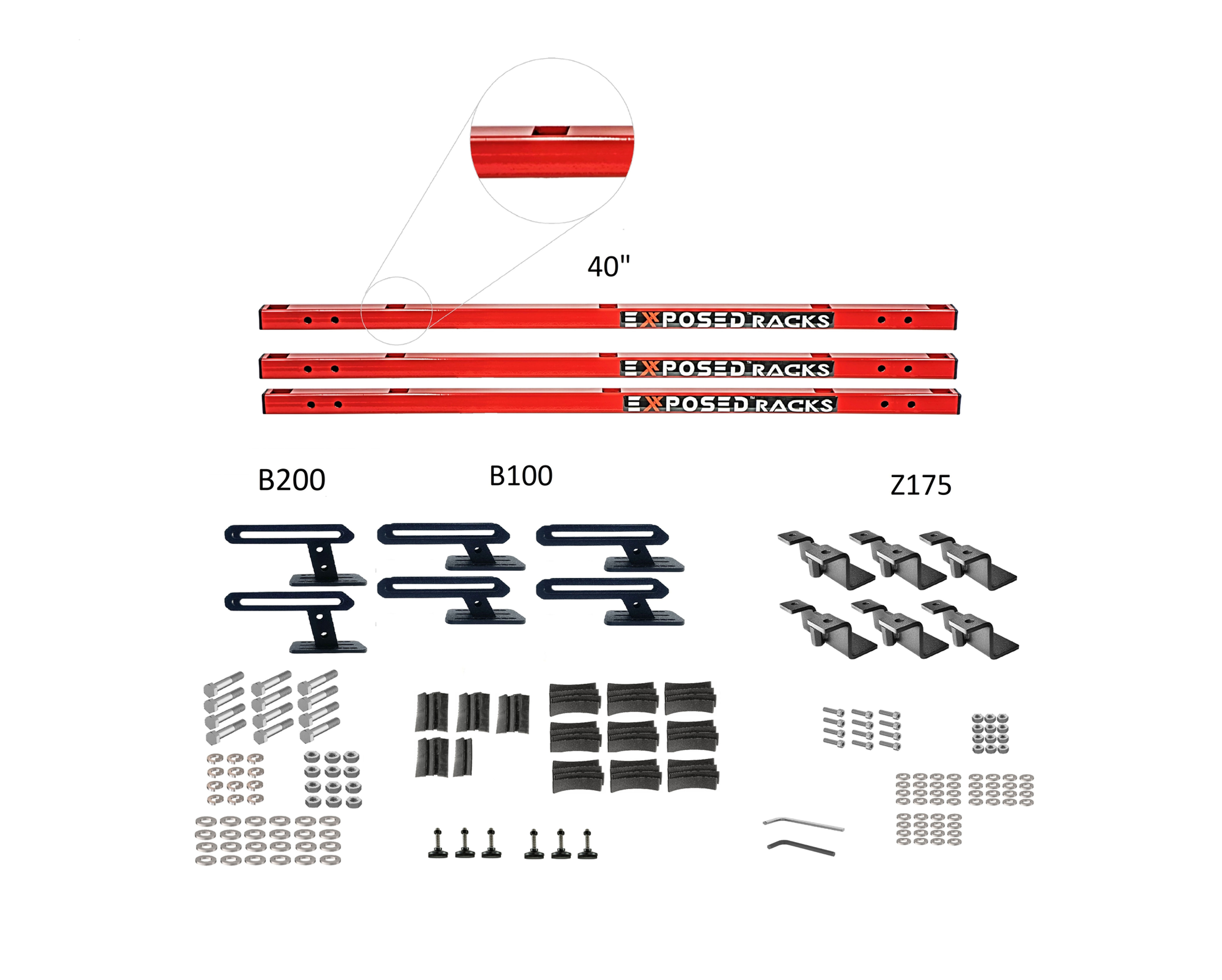 EXR 'CAMPER-5761' Red Crossbars - (3) 40" Click-In bars, 2.46" above Rails