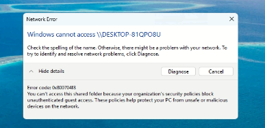 Windows Cannot Access Share File