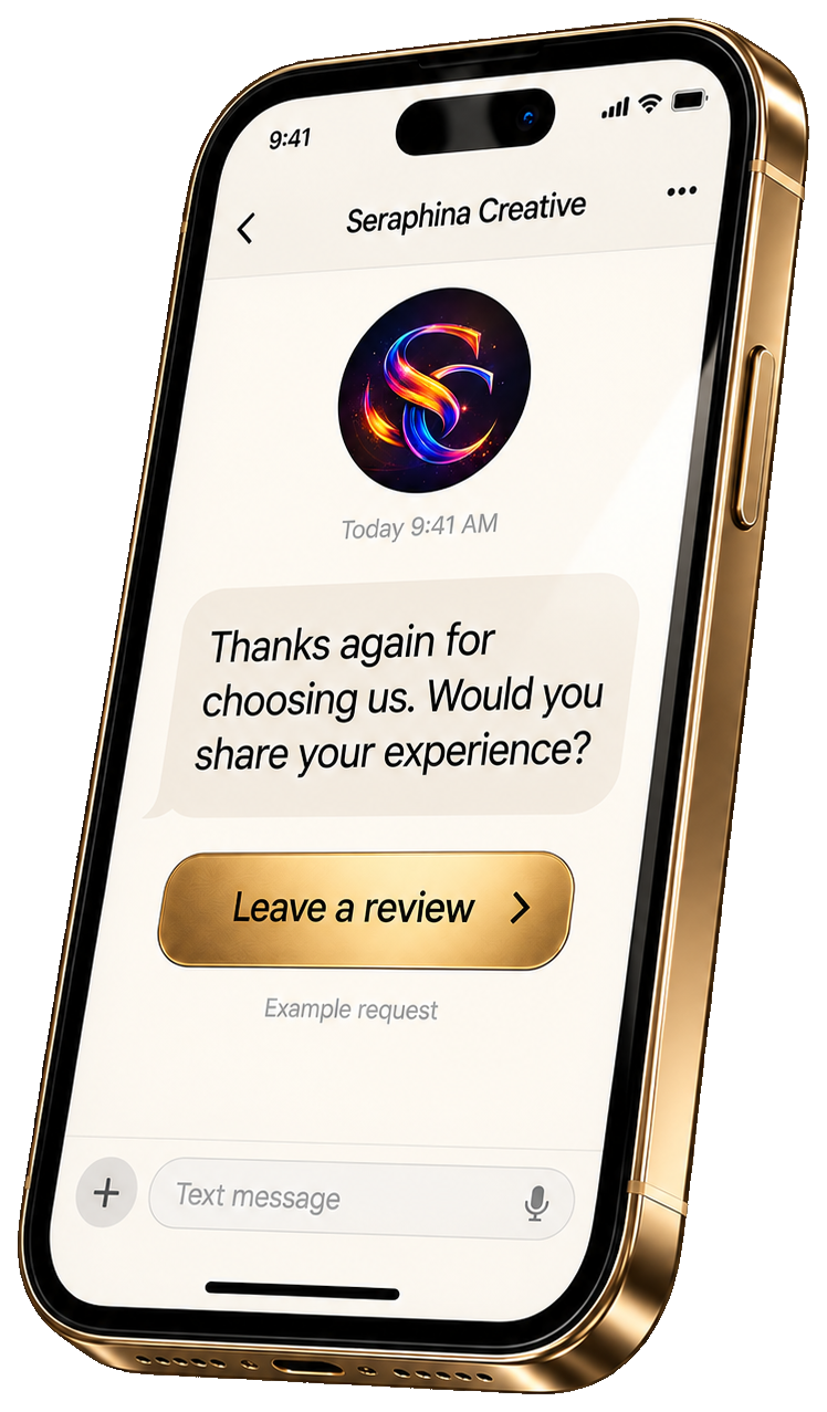 Example text request: Thanks again for choosing us. Would you share your experience? Leave a review.