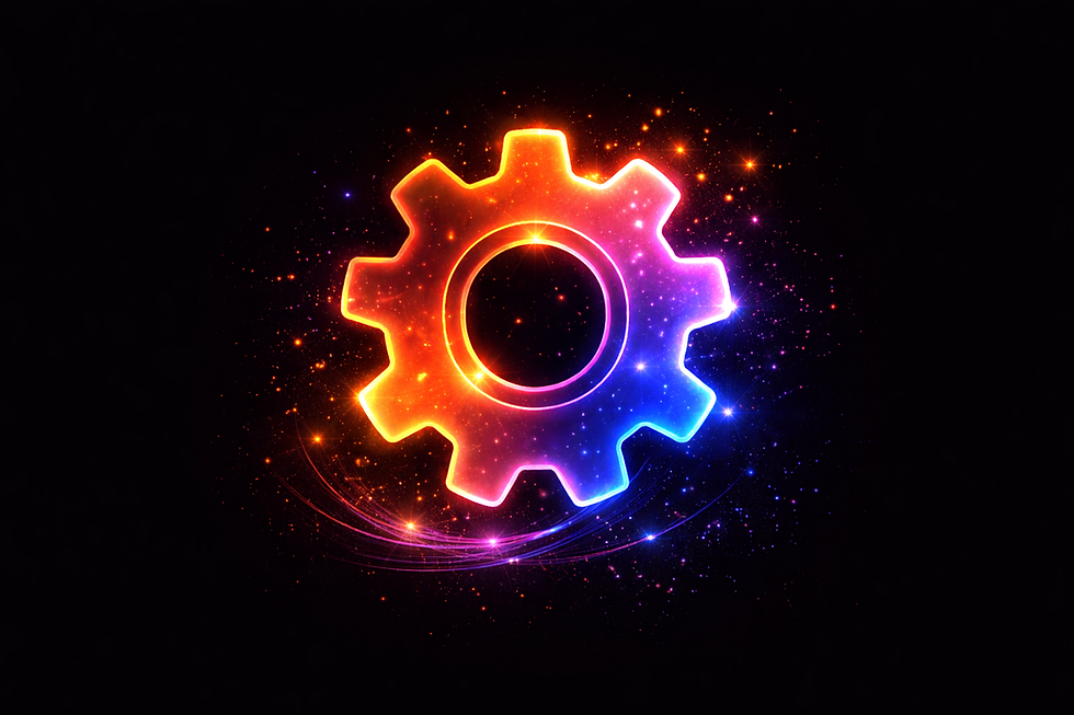 Neon gear symbol illustrating marketing automation and workflow systems