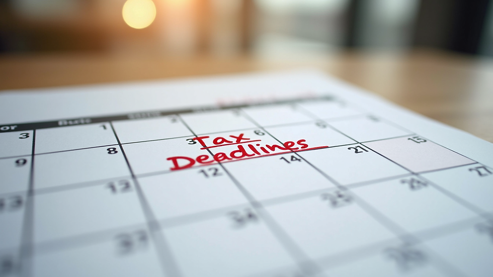 Close-up view of a calendar with tax deadlines marked in red