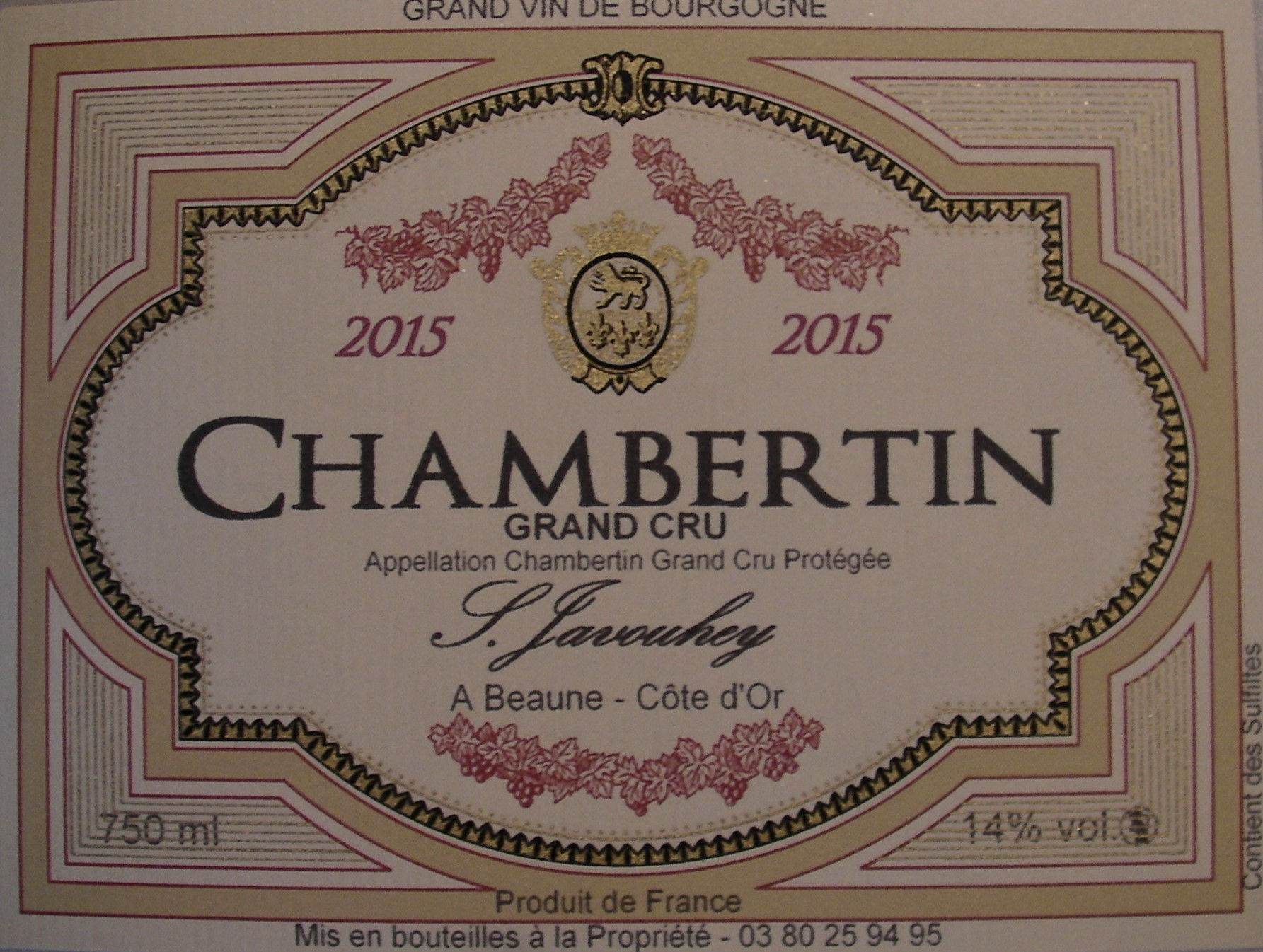 Chambertin Grand Cru 2015 S.JAVOUHEY Rouge