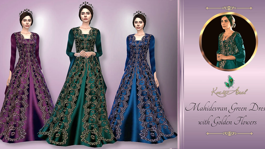 🍀 Mahidevran Sultan Green Dress with Golden Flowers🍀