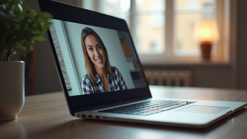Eye-level view of a laptop screen showing a video call for online notarization