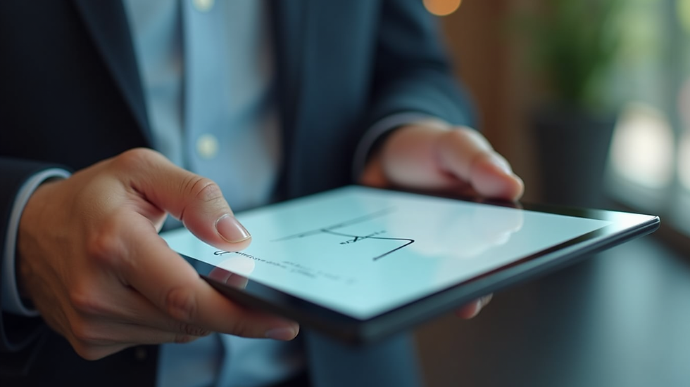 Eye-level view of a digital tablet displaying an electronic signature pad