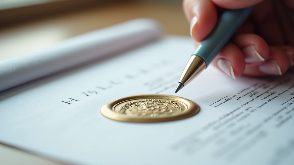 Close-up view of notarized document with official seal