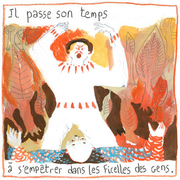 Félix Rouxel. Bébé troglodyte. Case 6. Gouache et crayon sur papier. 15x15cm. Automne 2024